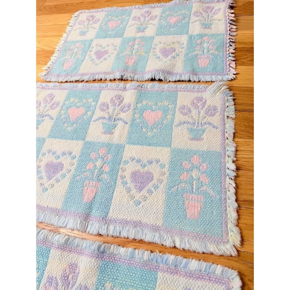 VTG 3 Pastel Heart Floral Placemats Rectangular 2 Sided 1990s Spring Cottagecore - Picture 9 of 15